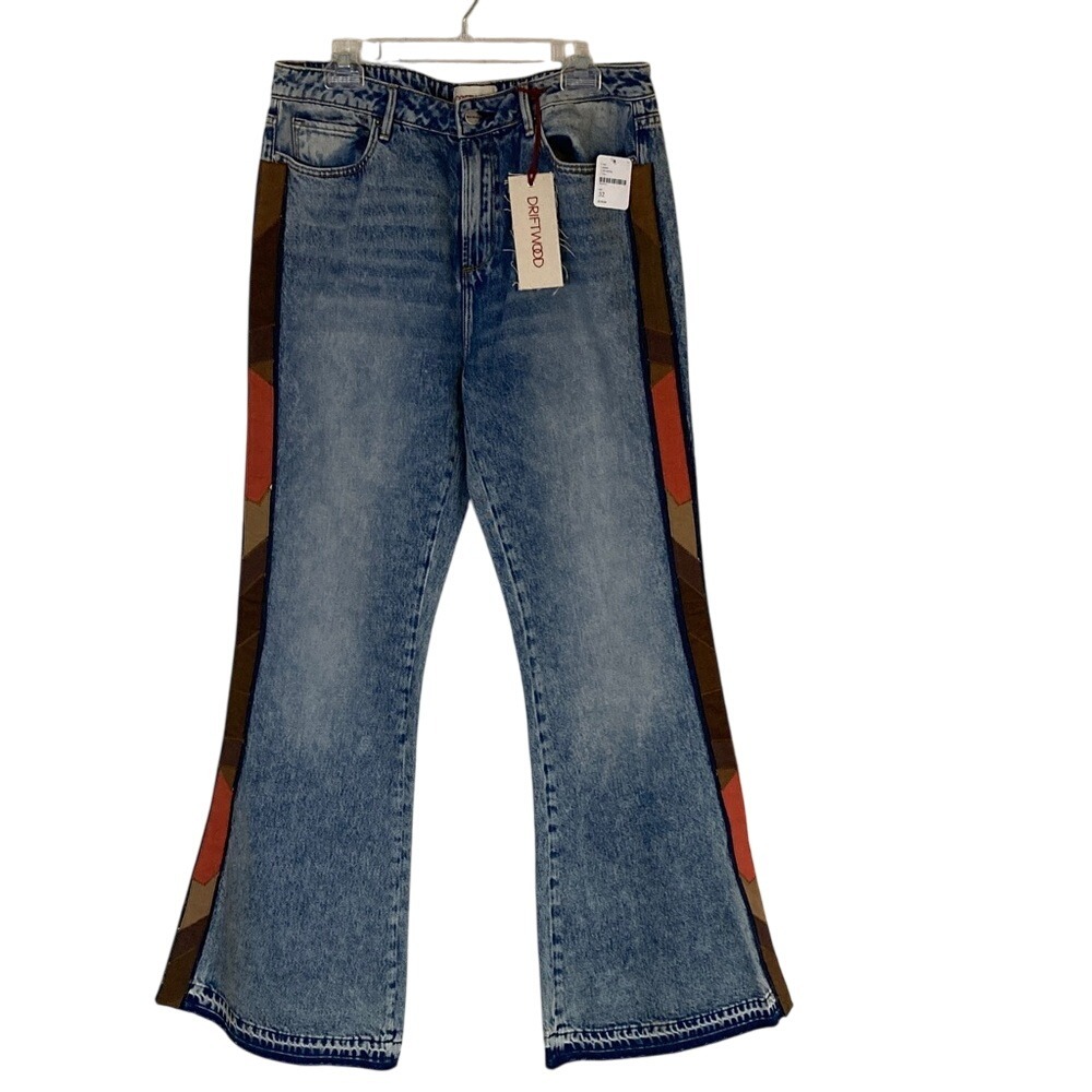 Driftwood Womens Farrah High Rise Flared Jeans Suede Side Pannels Size 32 NWT